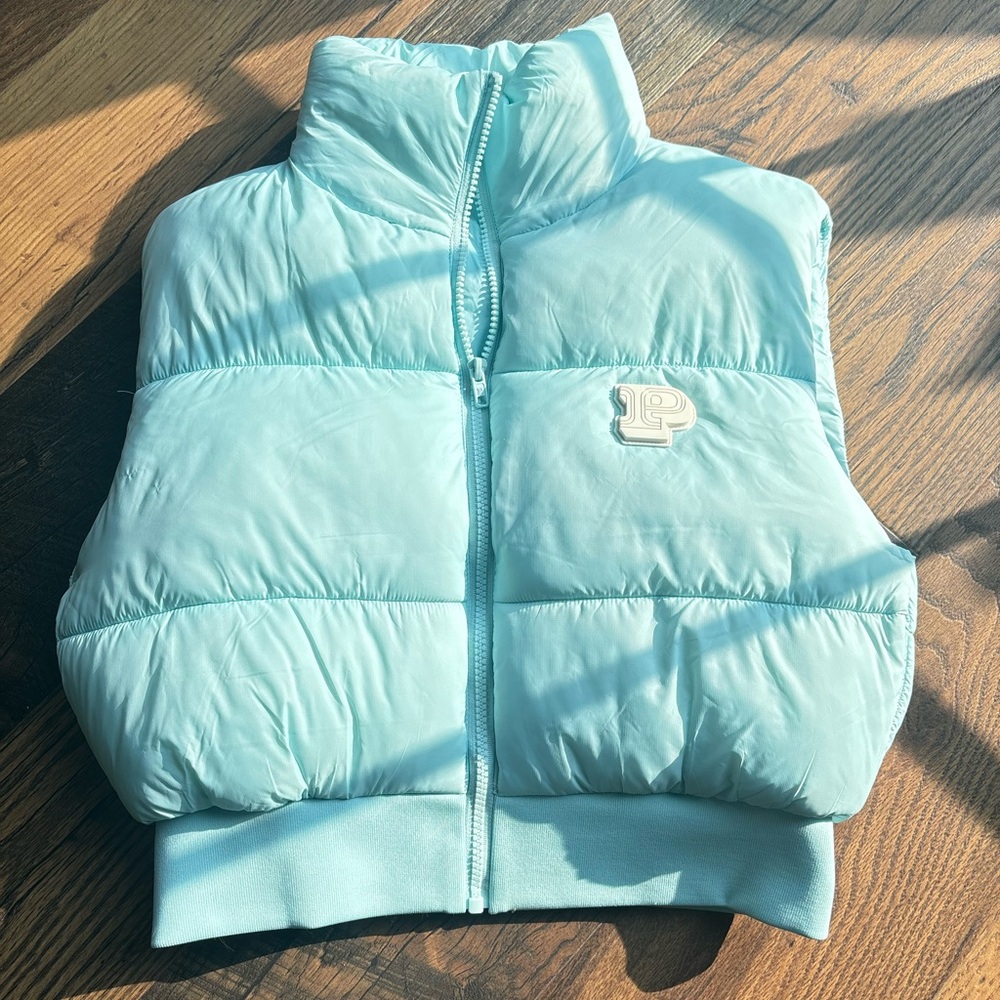 PINK Victoria's Secret Blue Puffer Jacket with High Collar